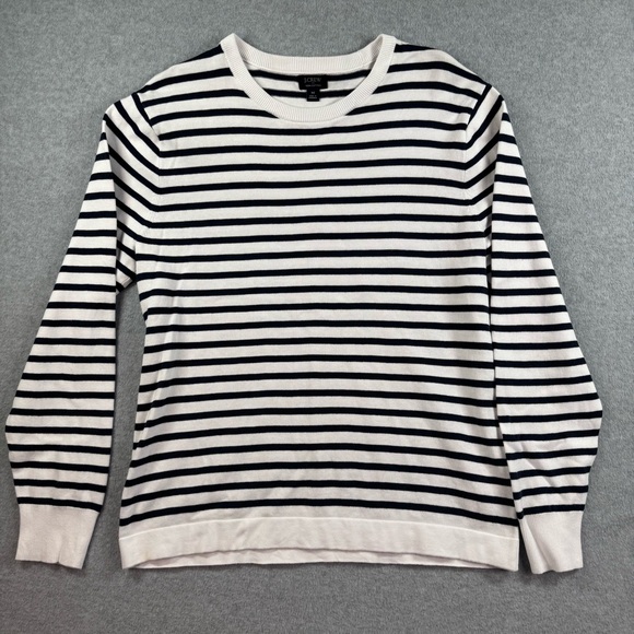 J. Crew Factory Long-sleeve Striped  cotton crewneck sweater Navy & White Size M - Picture 1 of 13